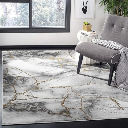SAFAVIEH Craft Collection Area Rug - 5'3" Square, Grey & Gold, Modern Abstract Design, Non-Shedding & Easy Care, Ideal for High Traffic Areas in Living Room, Bedroom (CFT877F)