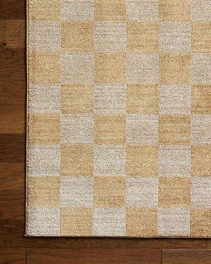 Loloi Chris Loves Julia Calvin Collection CLV-01 Apricot/Ivory 5'-3" x 5'-3" Round Area Rug Checkered Neutral Soft Living Room Bedroom Carpet