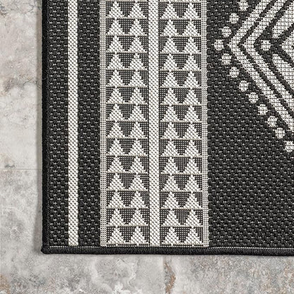 nuLOOM 8' x 10' Outdoor Tribal Geometric Area Rug, Stain Resistant, Weather Resistant, High Traffic, Patio, Balcony, Outside, Ranya Black