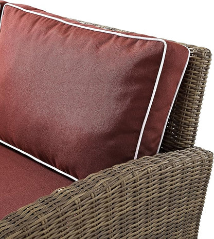 Crosley Furniture Bradenton 3-Piece Outdoor Sofa Patio Furniture Set, Wicker Conversation Sets for Porch, Brown with Sangria Cushions