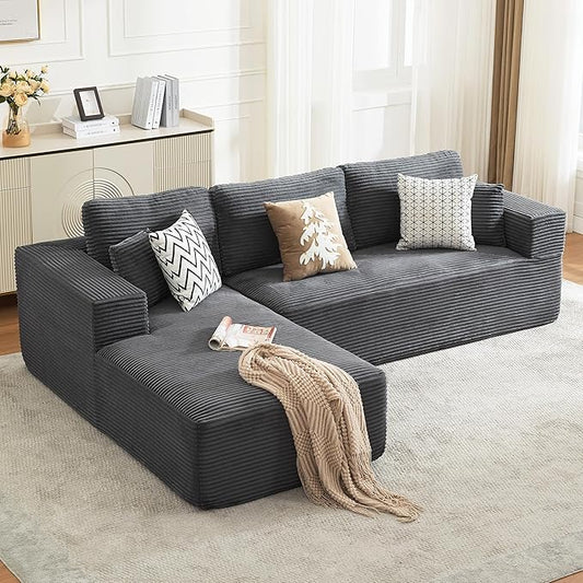 106" Cloud Modular Sectional Sofa Couch with L-Shape Chaise,Modern Boneless Sectional Couch with Deep Seat,Upholstered Couches for Living Room Bedroom,No Assembly Required,Dark Grey