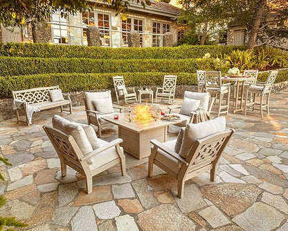 Martha Stewart by POLYWOOD Chinoiserie Outdoor Deep Seating Chair with Cushion, Slate Grey/Natural Linen, Durable and Comfortable HDPE All-Weather Patio Furniture for Deck, Backyard, Made in The USA