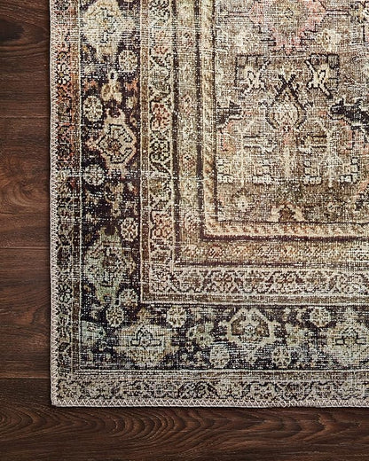 Loloi Layla Collection LAY-03 Olive/Charcoal 7'-6" x 9'-6" .13" Thick Area Rug, Soft, Durable, Vintage Inspired, Distressed, Low Pile, Non-Shedding, Easy Clean, Printed, Living Room Rug