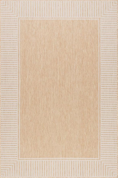nuLOOM 6' 7" x 9' Outdoor/Indoor Asha Area Rug, Tan, Casual Design with Striped Border, Stain Resistant, Highly Durable, for Patio, Balcony, Bedroom, Living Room, Dining Room, Bathroom