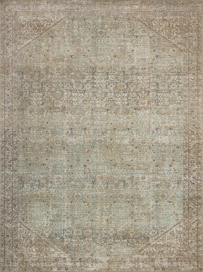 Loloi Amber Lewis Cambria Collection CBR-05 Aqua/Natural 7'-6" x 9'-6" Area Rug Jute, Neutral, Vintage Style, Antique Tone, Living, Bedroom, Dining, Carpet