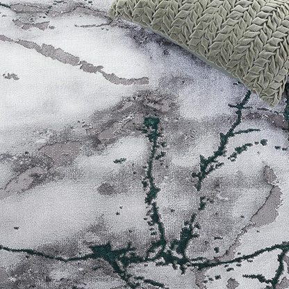 SAFAVIEH Craft Collection Area Rug - 8' Square, Grey & Green, Modern Abstract Design, Non-Shedding & Easy Care, Ideal for High Traffic Areas in Living Room, Bedroom (CFT877Y)