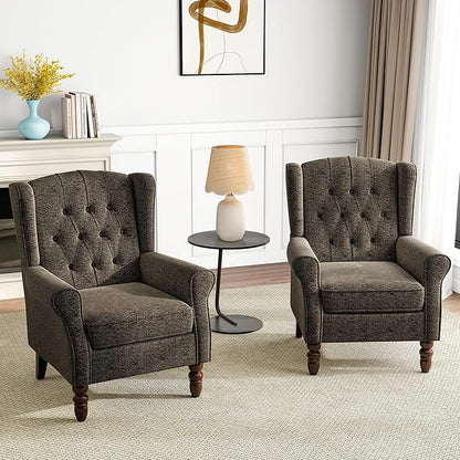 Pia Ricco High Back Floral Accent Chair - Retro Wingback Upholstered Armchair with Nailhead Trim, Solid Wood Legs, Fabric Living Room Bedroom Reading Chair (Taupe)