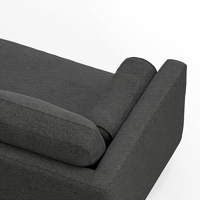 SIMPLIHOME Morrison 72-inch Wide Sofa in Charcoal Grey Woven-Blend Fabric, Handcrafted Mid-Century Modern Loveseat for Living Room or Family Room, Single Bench Cushion, Bolster Pillows