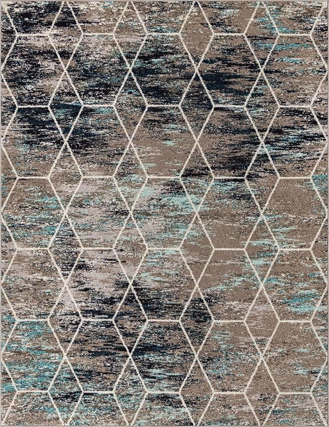 Unique Loom Trellis Frieze Collection Area Rug - Geometric (8' x 10', Blue Multi/ Ivory)