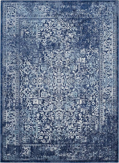 SAFAVIEH Evoke Collection Area Rug - 6'7" x 9', Navy & Ivory, Distressed Design, Non-Shedding & Easy to Clean, Ideal for Living Room, Bedroom, Dining Space (EVK256A)