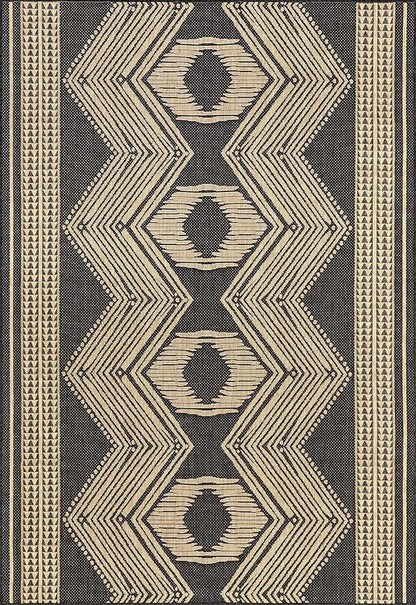 nuLOOM 8' x 10' Outdoor Tribal Geometric Area Rug, Stain Resistant, Weather Resistant, High Traffic, Patio, Balcony, Outside, Ranya Dark Grey