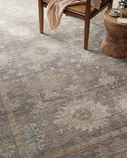 Loloi Magnolia Home by Joanna Gaines Millie Collection MIE-05 Stone/Natural 7'-10" x 7'-10", .25" Pile Height, Round Area Rug
