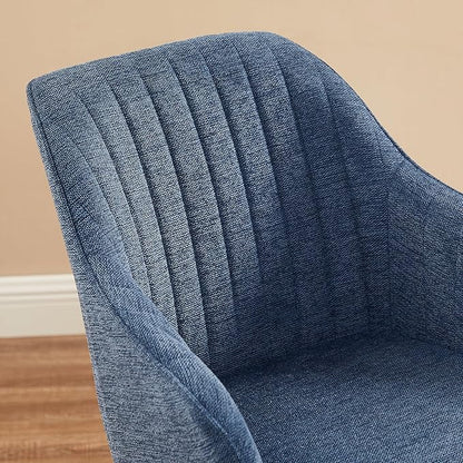 Zouron Mid Century Modern Accent Chair with Wooden Legs, Upholstered Swivel Chair No Wheels, Side Accent Armchair Vanity Chair for Small Space Home Office Living Room Bedroom, Blue