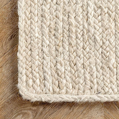 nuLOOM 6 Round Rigo Jute Hand Woven Area Rug, Off White, Solid Farmhouse Design, Natural Fiber, For Bedroom, Living Room, Dining Room, Hallway, Office, Kitchen, Entryway