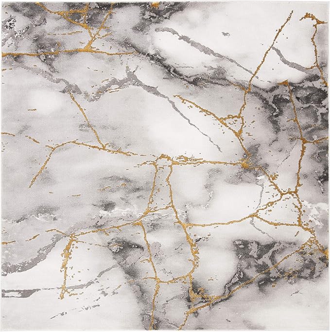 SAFAVIEH Craft Collection Area Rug - 4' Square, Grey & Gold, Modern Abstract Design, Non-Shedding & Easy Care, Ideal for High Traffic Areas in Living Room, Bedroom (CFT877F)