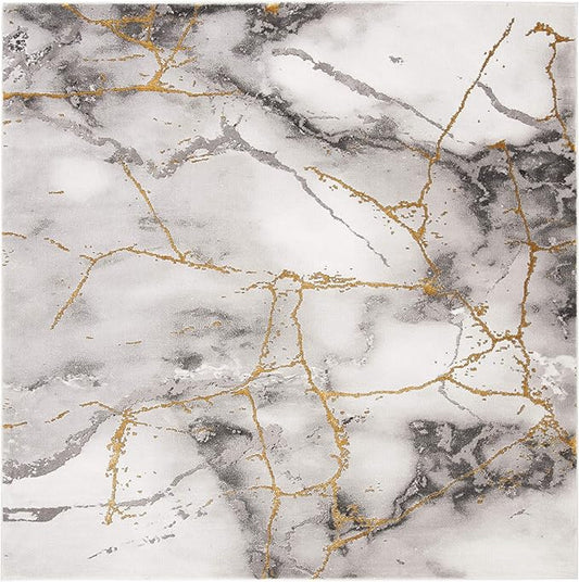 SAFAVIEH Craft Collection Area Rug - 4' Square, Grey & Gold, Modern Abstract Design, Non-Shedding & Easy Care, Ideal for High Traffic Areas in Living Room, Bedroom (CFT877F)