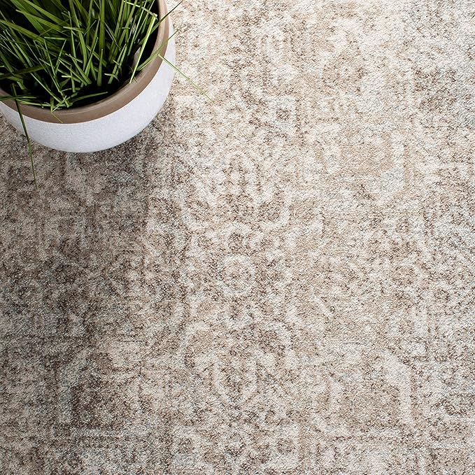 SAFAVIEH Evoke Collection Runner Rug - 2'2" x 13', Ivory & Taupe, Distressed Design, Non-Shedding & Easy to Clean, Ideal for Foyer, Bedroom, Kitchen, Hallway (EVK256E)