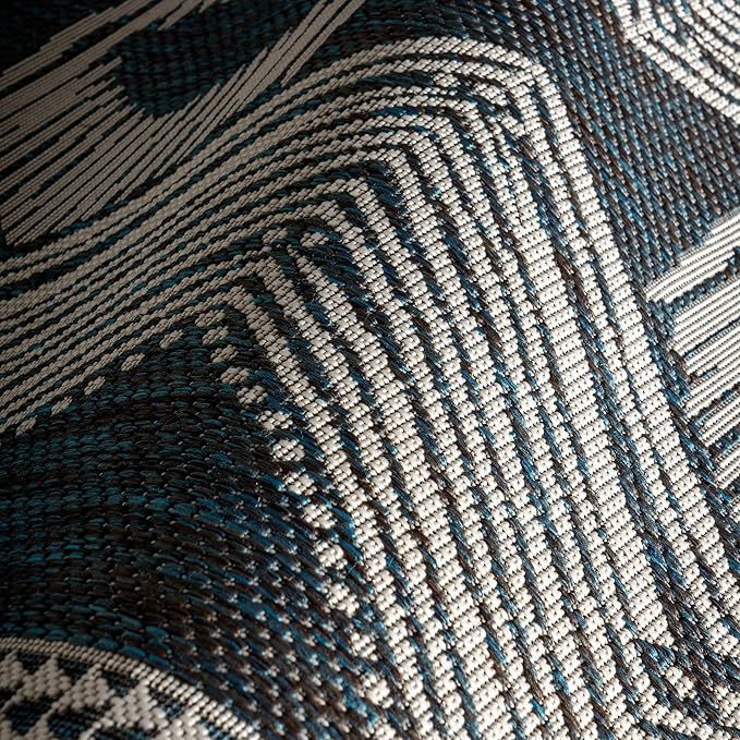 nuLOOM 4' x 6' Outdoor Tribal Geometric Area Rug, Stain Resistant, Weather Resistant, High Traffic, Patio, Balcony, Outside, Ranya Turquoise