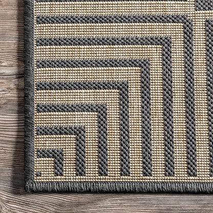 nuLOOM 3'6" x 5' Outdoor Area Rug, Casual Design With Striped Border, Stain Resistant, Highly Durable, For Patio, Balcony, Bedroom, Living Room, Dining Room, Bathroom, Dark Grey