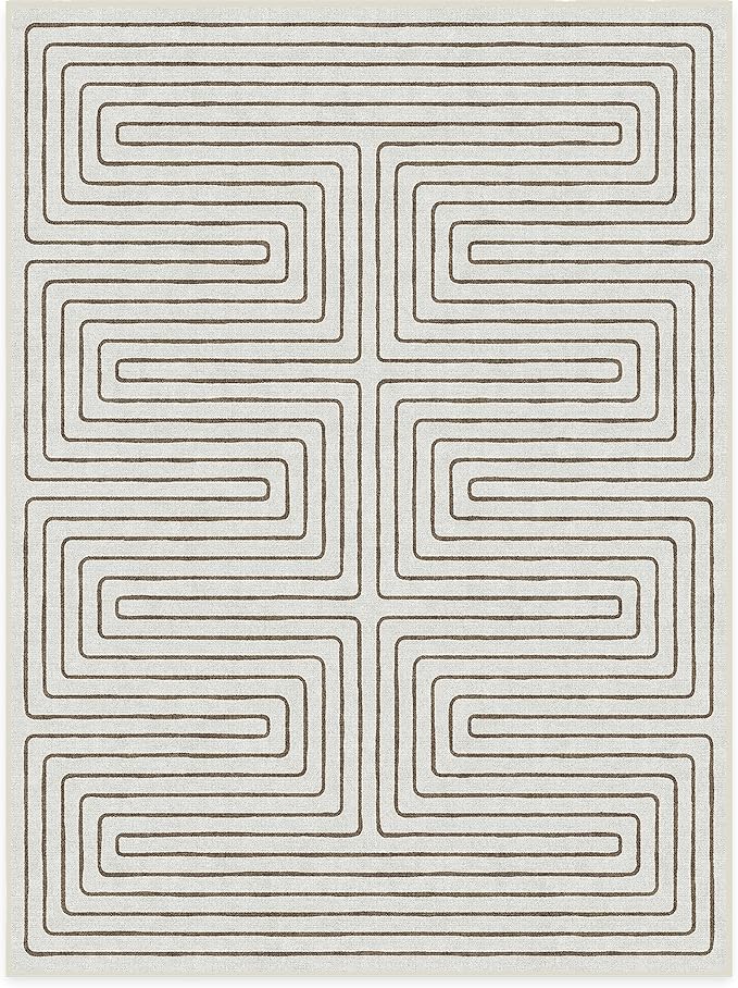 RUGGABLE x Jonathan Adler Machine Washable Modern Area Rug – Labyrinth Camel/Ivory 9x12, Stain-Resistant, Non-Slip – Large Rugs for Living Room, Bedroom, Hallway, Entryway & Office–with Standard Pad