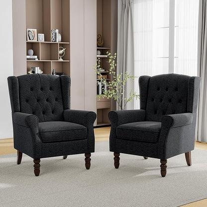 Mid-Century Modern Wingback Accent Chair - Luxe PU Faux Leather Upholstery with Solid Wood Legs, Ergonomic High Back Design - Water Resistant Living Room, Bedroom & Home Office Chair (Black)