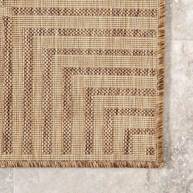 nuLOOM 2' x 6' Outdoor/Indoor Asha Area Rug, Asha Light Brown, Casual Design with Striped Border, Stain Resistant, Highly Durable, for Patio, Balcony, Bedroom, Living Room, Dining Room, Bathroom