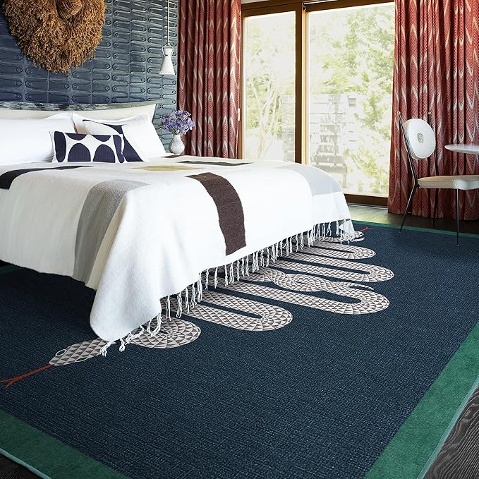 RUGGABLE x Jonathan Adler Machine Washable Modern Area Rug – Venom Sapphire 8x10, Stain-Resistant, Non-Slip – Large Rugs for Living Room, Bedroom, Hallway, Entryway & Office–with Cushioned Pad