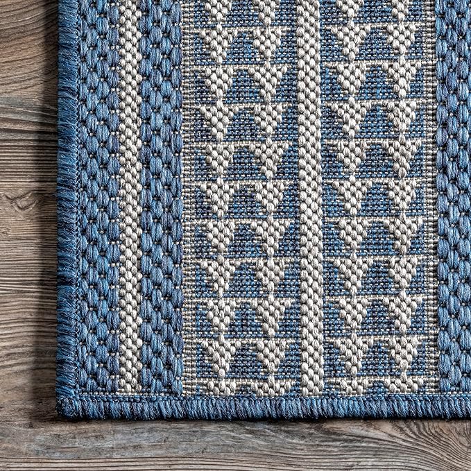 nuLOOM 2' x 3' Outdoor Tribal Geometric Area Rug, Stain Resistant, Weather Resistant, High Traffic, Patio, Balcony, Outside, Ranya Blue
