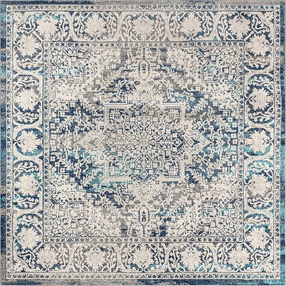 JONATHAN Y Modern Vintage Medallion Navy/Light Gray 9x9 Square Indoor Area Rug, Country, Floral, Easy-Cleaning for Living Room, Bedroom, Kitchen, Pet Friendly, Non-Shedding (MDP100B-9SQ)