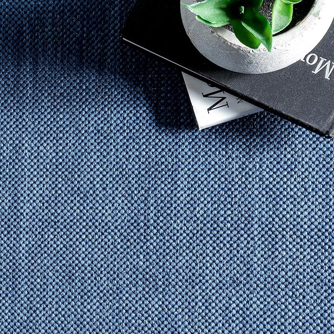 nuLOOM 2' x 6' Outdoor/Indoor Asha Area Rug, Asha Navy, Casual Design with Striped Border, Stain Resistant, Highly Durable, for Patio, Balcony, Bedroom, Living Room, Dining Room, Bathroom