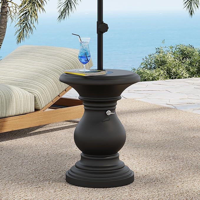 Christopher Knight Home Oriana MGO Outdoor Patio Side Table Umbrella Base, Heavy Duty Patio Umbrella Stand Outdoor Base with Hand-Turn Tightening Knob, Lounger Small Patio Coffee Table, Black