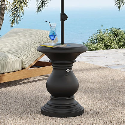 Christopher Knight Home Oriana MGO Outdoor Patio Side Table Umbrella Base, Heavy Duty Patio Umbrella Stand Outdoor Base with Hand-Turn Tightening Knob, Lounger Small Patio Coffee Table, Black