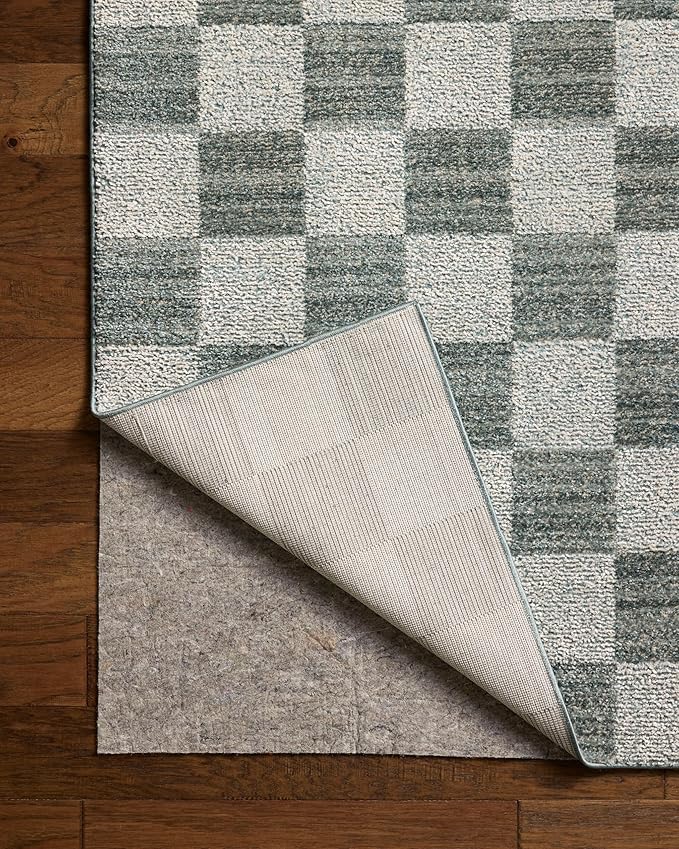 Loloi Chris Loves Julia Calvin Collection CLV-01 Blue/Ivory 7'-10" x 10' Area Rug Checkered Neutral Soft Living Room Bedroom Carpet