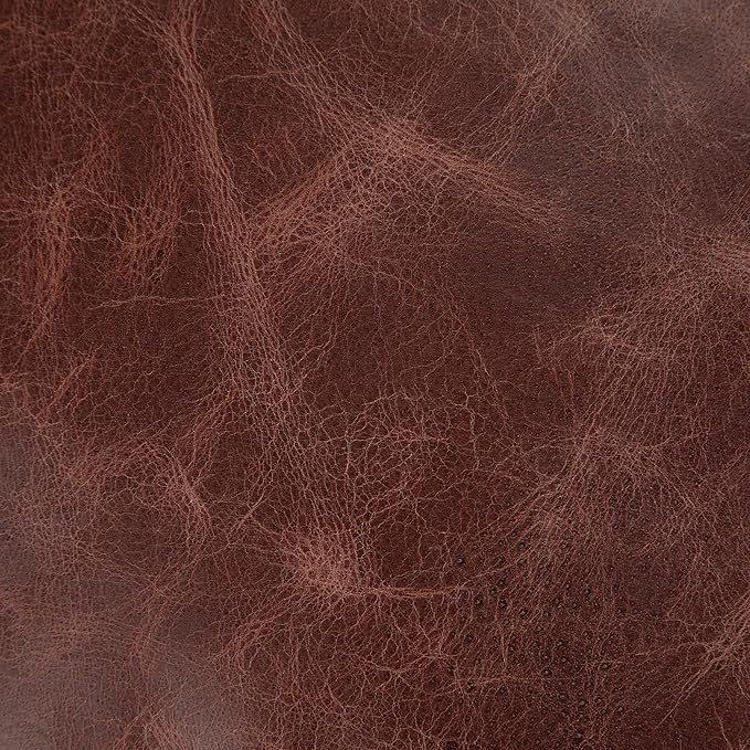 SIMPLIHOME Connor Boho Round Pouf in Distressed Brown Genuine Leather for the Living Room, Bedroom and Kids Room