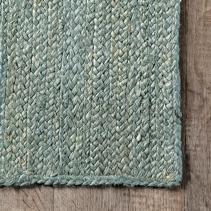 nuLOOM 8x10 Rigo Jute Hand Woven Area Rug, Green, Solid Farmhouse Design, Natural Fiber, For Bedroom, Living Room, Dining Room, Hallway, Office, Kitchen, Entryway