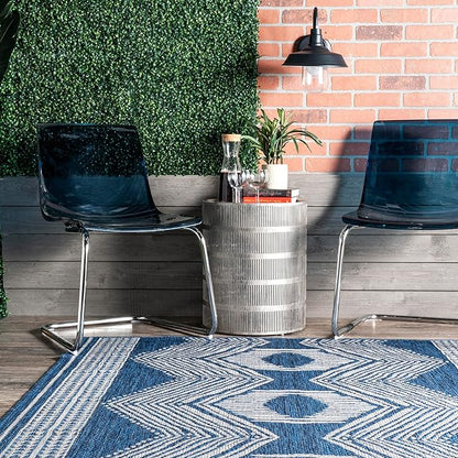 nuLOOM 4' x 6' Outdoor Tribal Geometric Area Rug, Stain Resistant, Weather Resistant, High Traffic, Patio, Balcony, Outside, Ranya Blue