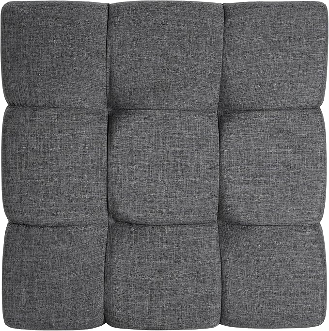 Christopher Knight Home Annette Square Ottoman Footstool with Grid Tufting, Living Room Sofa Ottoman with Wood Frame, Fabric Upholstery Coffee Table, Comfy Seating with Dense Foam Padding, Gray