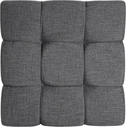 Christopher Knight Home Annette Square Ottoman Footstool with Grid Tufting, Living Room Sofa Ottoman with Wood Frame, Fabric Upholstery Coffee Table, Comfy Seating with Dense Foam Padding, Gray