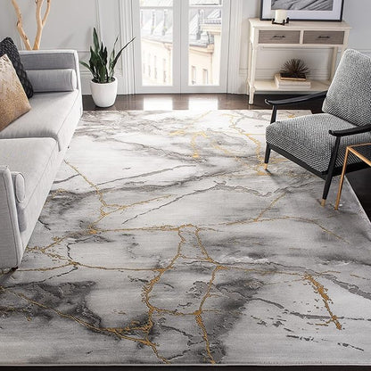 SAFAVIEH Craft Collection Area Rug - 6'7" x 9', Grey & Gold, Modern Abstract Design, Non-Shedding & Easy Care, Ideal for High Traffic Areas in Living Room, Bedroom (CFT877F)