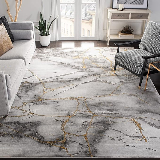 SAFAVIEH Craft Collection Area Rug - 6'7" x 9', Grey & Gold, Modern Abstract Design, Non-Shedding & Easy Care, Ideal for High Traffic Areas in Living Room, Bedroom (CFT877F)