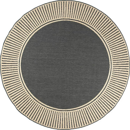 nuLOOM 6'7" Round Outdoor Area Rug, Casual Design With Striped Border, Stain Resistant, Highly Durable, For Patio, Balcony, Bedroom, Living Room, Dining Room, Bathroom, Dark Grey
