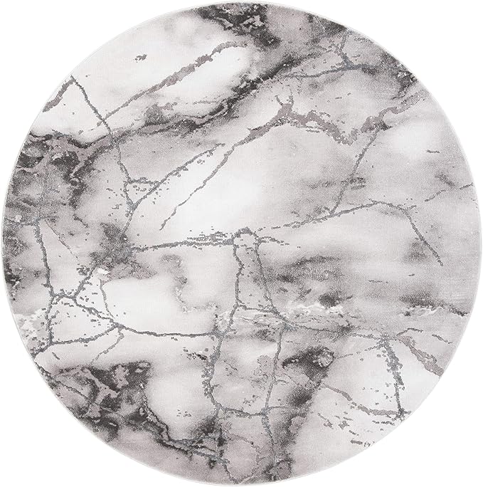 SAFAVIEH Craft Collection Area Rug - 6'7" Round, Grey & Silver, Modern Abstract Design, Non-Shedding & Easy Care, Ideal for High Traffic Areas in Living Room, Bedroom (CFT877G)