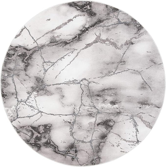 SAFAVIEH Craft Collection Area Rug - 6'7" Round, Grey & Silver, Modern Abstract Design, Non-Shedding & Easy Care, Ideal for High Traffic Areas in Living Room, Bedroom (CFT877G)