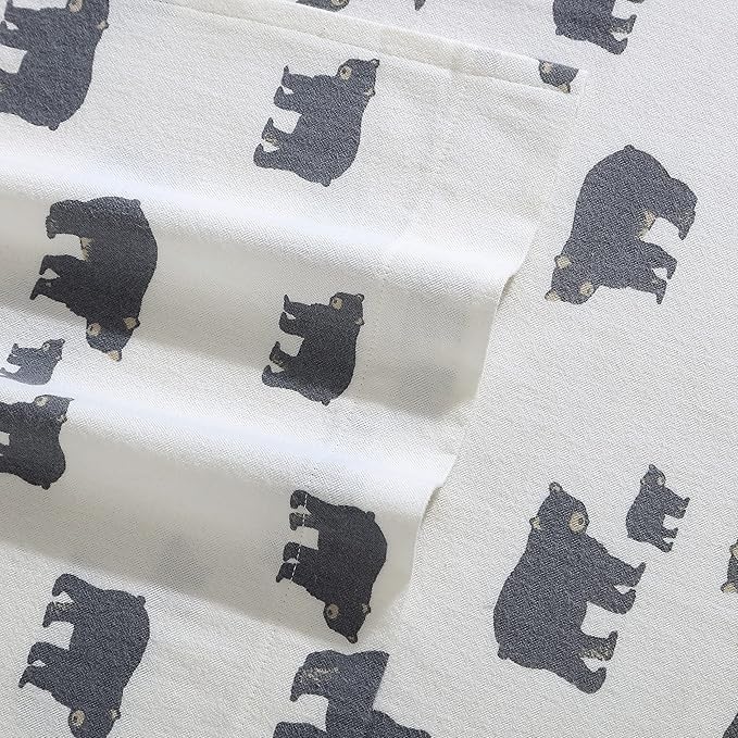 Eddie Bauer - Flannel Sheets Full Size, Anti-Pilling & Wrinkle Resistant Cotton, Touchably Soft for All-Season Comfort - Bed Sheets with Matching Pillowcases & Fitted Sheet (Bear Family Grey)