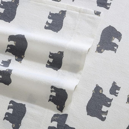 Eddie Bauer - Flannel Sheets Full Size, Anti-Pilling & Wrinkle Resistant Cotton, Touchably Soft for All-Season Comfort - Bed Sheets with Matching Pillowcases & Fitted Sheet (Bear Family Grey)