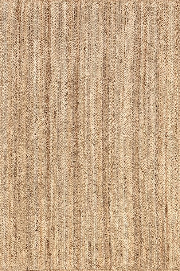 nuLOOM 8 Square Rigo Jute Hand Woven Area Rug, Natural, Solid Farmhouse Design, Natural Fiber, For Bedroom, Living Room, Dining Room, Hallway, Office, Kitchen, Entryway