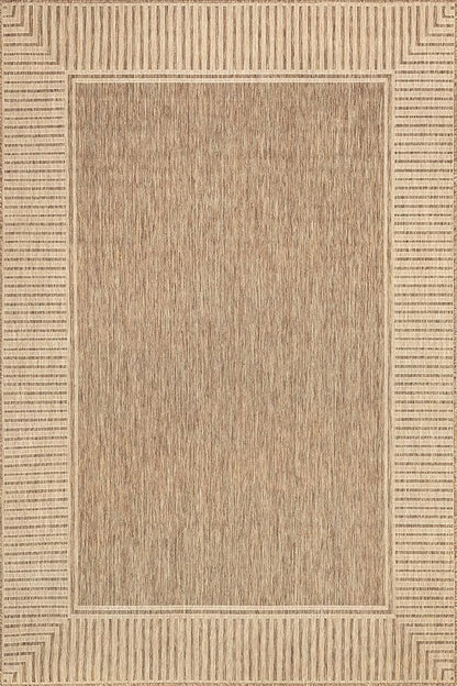nuLOOM 8' x 10' Outdoor Area Rug, Casual Design With Striped Border, Stain Resistant, Highly Durable, For Patio, Balcony, Bedroom, Living Room, Dining Room, Bathroom, Light Brown