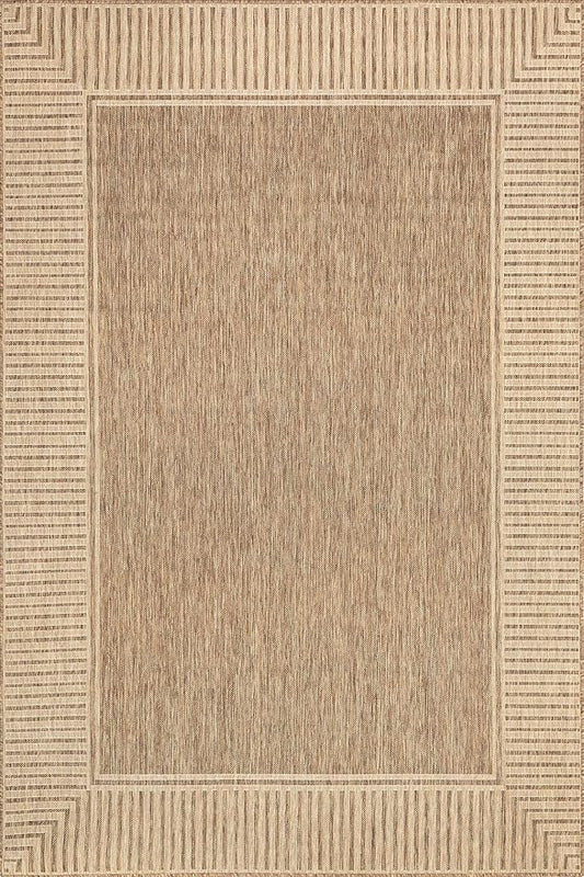 nuLOOM 8' x 10' Outdoor Area Rug, Casual Design With Striped Border, Stain Resistant, Highly Durable, For Patio, Balcony, Bedroom, Living Room, Dining Room, Bathroom, Light Brown