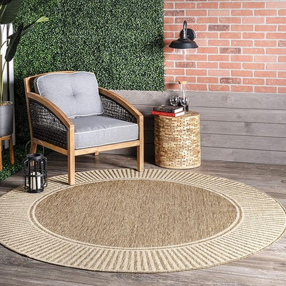 nuLOOM 5' x 8' Outdoor Area Rug, Casual Design With Striped Border, Stain Resistant, Highly Durable, For Patio, Balcony, Bedroom, Living Room, Dining Room, Bathroom, Light Brown