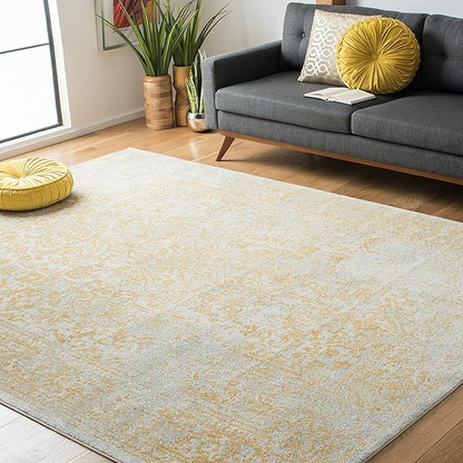 SAFAVIEH Evoke Collection 3' x 5' Ivory/Gold EVK256B Oriental Distressed Non-Shedding Living Room Bedroom Accent Rug